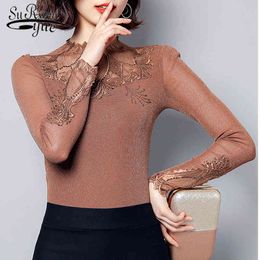 autumn blusas mujer de moda womens clothing chemisier femme tops and blouses long sleeve Lace mesh Spliced 5935 50 210427