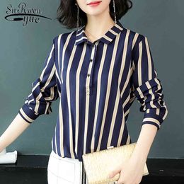 Fashion Long Sleeve Chiffon Blouse Striped Ladies Clothes Women Tops and Autumn Casual Large Size 5987 50 210521