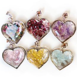 Natural Stone Crystal Gravel Wishing Bottles Lovers Pendant Necklace Love Heart-shaped Wish Bottle Car Bag Keyring Hangings Accessories Fashion Charm Jewellery