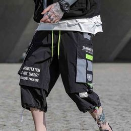 SFABL Summer Hip Hop Shorts Men Black Harem Short Pants Multi-Pocket Ribbons Man Streetwear Harajuku Loose Mens Shorts 3XL 210329