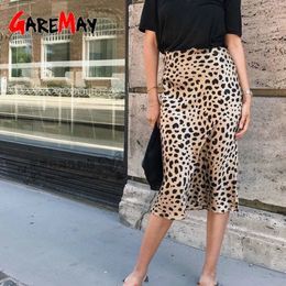 Women's Leopard Silk Satin Skirt Vintage Sexy Slim Wild Long High Waist Midi For Women A-Line Elegant s Summer 210428