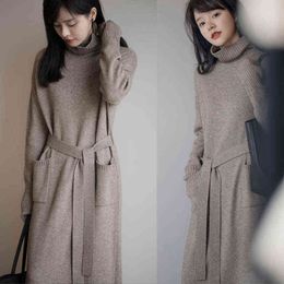 Thick Winter Women'S Dress 2021 Fall Sweater Women Dress Long Sleeve Knitted Dresses Maxi Vintage Oversize Dresses Knitting G1214