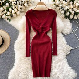 Stretch Bodycon Woman Dresses Solid Pleated Knitted Spring Vestidos Korean Vintage Femme Robes Sexy 19598 210415