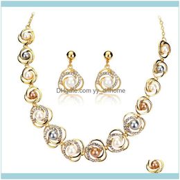 Earrings Jewelry Sets Jewelryearrings & Necklace Luxury Classic Pearl Round Imitation Full Crystal And Earring Set Chain For Women Wedding P
