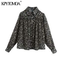 Women Fashion With Lace Trim Semi-sheer Animal Print Blouses Long Sleeve Button-up Female Shirts Chic Tops 210420