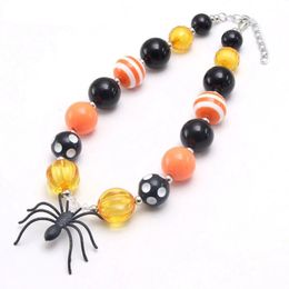 Holloween style baby chunky beaded necklace diy spider design pendant necklaces chokder for kids children jewelry
