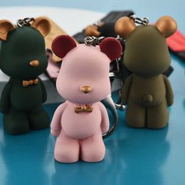 Key Rings New Cartoon Fighting Dog Cute Bear Keychain Creative Couple Pocket Pendant Car Leather Keyring G230525