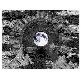 Tapestries Black White Wall Blanket Art Tapestry Moon Hanging For Living Room Bedroom Home Decor