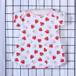 Girl Strawberry Print Dress summer dresses Ruched short sleeve Princess Dress for Baby Girls Comfortable Casual Clothes Q0716