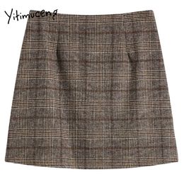 Yitimuceng Vintage Plaid Zipper Skirt Women High Waist Mini A-Line Summer Korean Preppy Style Fashion Skirts 210601