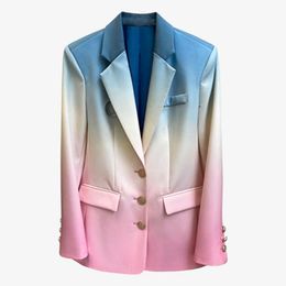 A Minority ModelWomen Colorful Gradual Color Blazer New Notched Long Sleeve Loose Causal Jacket Fashion 2020 Spring Autumn Style X0721