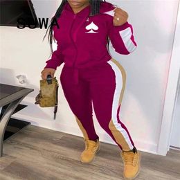 Fashion Classic Tracksuit Sporty Two Piece Outfits For Women Tunic Sweatshirt Jacket Joggers Pants Trousers Matching Sets 210525