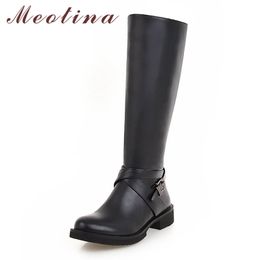 Riding Boots Women Shoes Buckle Platform Flat Long Zipper Knee-High Female Autumn Winter Black Big Size 210517