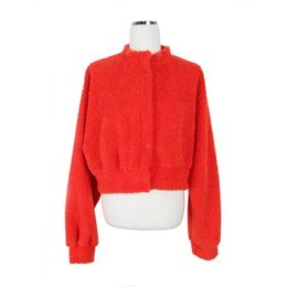 PERHAPS U Women Orange Jacket Ted Faux Fur Lambwool Stand Collar Short Croped C0296 210529