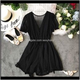 Jumpsuits Rompers Womens Clothing Apparel Drop Delivery 2021 Summer Casual Bodysuit Women Lace Up Romper Wide Leg Jumpsuit Vneck Chiffon Bech