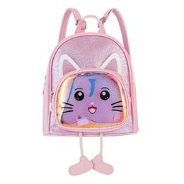 3D Cartoon Cat Luminous Led Women Backpack bag Animals Design Waterproof Pu Leather Sequin Kindergarten Kids School Bags