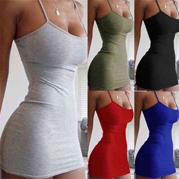 Bodycon Dress Summer Style Female Slimming Solid Colour Tight Sling Bag Hip Sexy Slim Night Club Femme Robe 210517