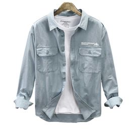 Letter Printed Long Sleeve Shirt for Men Pure Cotton Turn-down Collar Tops Male Casual Safari Style Loose Button Up Clothing 210601