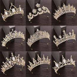 Crystal Tiara Crown Wedding Hair Accessories Bridal Jewellery Golden Diadem 210707