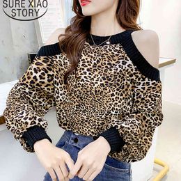 Blusas Mujer De Moda Womens Tops And Blouses Lantern O-Neck Leopard Print Women Long Sleeve Shirts 2035 50 210415