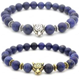 Blue Leopard Head Bracelet Natural Stone 8mm Prayer Beads Bracelets Handmade Hand String for Men Women Fashion Jewellery