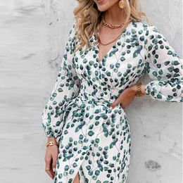 Women Dresses For Summer Holiday Fashion Floral Leaf Print Split Boho Dress Women Casual Beach Dresses Vestido De Mujer 210419