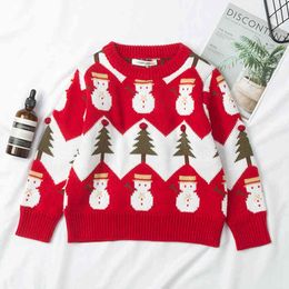 Christmas Baby Girls Sweater Autumn Spring Kids Knitwear Boys Pullover Snowman Knitted Children's Clothing 210429