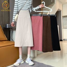 Autumn Spring High Waist Mid-Length Corduroy Skirt Women A-Line Korean Style Mujer Faldas 210520