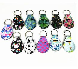 Neoprene Quarter Holder Keychain Diving Material for Party Favour Designs Unicorn Pattern Floral Print with Metal Ring DH9026