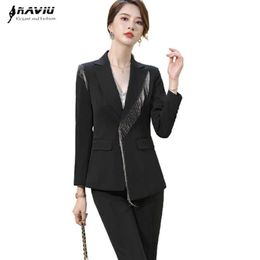 Temperament Women Suits Fashion Design High End Business Formal Slim Blazer And Pants Office Ladies Work Wear Black White 210604