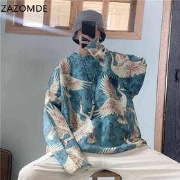 ZAZOMDE Winter Men Warm Blue/black/white Coats Cashmere Printing Knitting Woollen Sweaters High-quality Loose Casual Pullover 211221