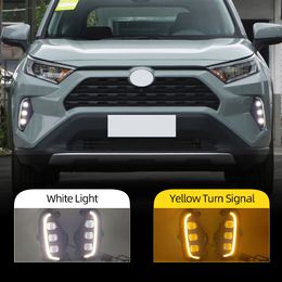 2PCS Car LED Daytime Running Light DRL For Toyota RAV4 2019 2020 2021 2022 Yellow Turn Signal Light Bumper Lamp Fog Lamp