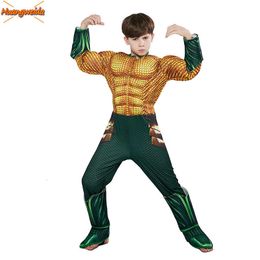 Aquaman Costumes for Kids Justice Alliance Sponge Muscle Aquaman Cosplay Anime Children's Halloween Superhero Costumes Jumpsuits Q0910