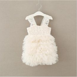 1pcToddler girls lace straps puff sleeve patchwork tutu dress children sleeveless party gown princess costume for kids 1-6Y 210529