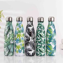 500ml Leaf Insulated Vacuum Thermos Water Bottle Sports GYM Drink Bottle Thermal Flask For Coffee 210809