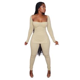 Womens Plain Tight Knitted Tracksuits Fashion Trend Breast Wrap Sexy Tops Legging Two Piece Sets Designer Female Casual Jogger Pants Suits
