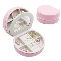 Jewelry Box Organizer PU Leather Jewellery Case with Mirror for Rings Earrings Necklace Birthday Gifts Boxes Girls Women