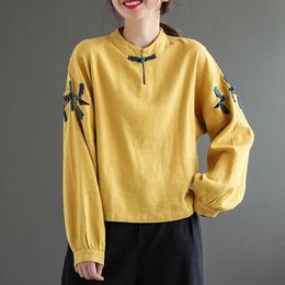 Oversized Women Cotton Linen Long Sleeve T-shirt New Autumn Vintage Style Solid Colour Female Loose Casual Tops Shirts P1458 210412