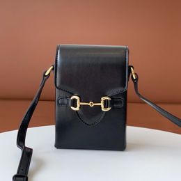 Classic smooth real leather bags Mobile phone package mini women Box handbags purse horse bit buckle single shoulder crossbody bag