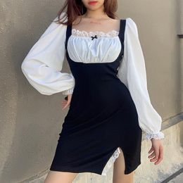 maid lolita dress Australia - Casual Dresses Japanese Gothic Lolita Dress Women Vintage Square Collar Long Sleeve Black Party Lace Maid