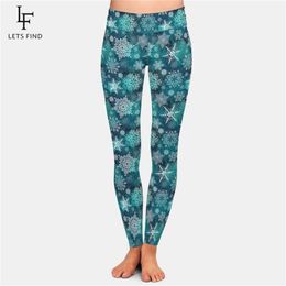 LETSFIND Beautiful 3D Christmas Snowflakes Pattern Milk Silk Print Plus Size Leggings High Waist Elastic Fitness 211204