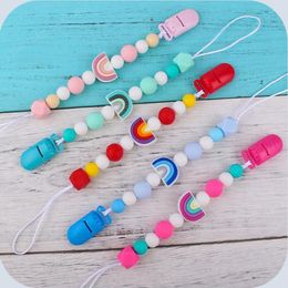 Silicon Rainbow Bead Pacifiers Clips Multi Colour 2021 Latest Baby Feeding Accessories Foreign Trade Infant Pacifier Holders