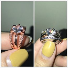 Wedding Rings Exquisite Rose Gold Crystal Zircon Cocktail Party Women's Engagement Ring Anniversary Jewelry Gifts