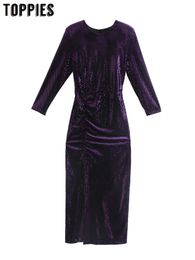 Toppies Women Purple Sequins Long Sleeve Dress Blackless Slim Dresses Party Vestidos 210412