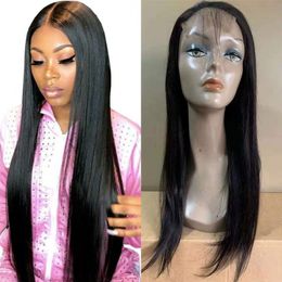 4x4 Lace Closure Human Hair Wigs Natural Color Straight Mongolian Wig with Baby Hair 8-24 inch