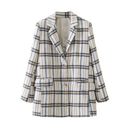 Vintage Stylish Casual Warm Plaid Jacket Coat Women Elegant Fashion Lapel Collar Long Sleeve Loose Outerwear Chic Tops 210520