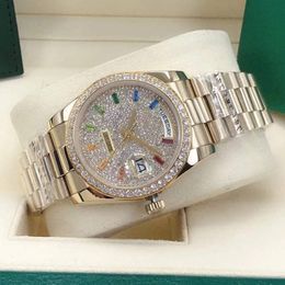 5A Mechanical Ladies Automatic 36mm Diamond Bezel Sapphire Face Rainbow Square Drill Stainless Discount Waterproof