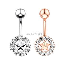 Pentagram Star Diamond Belly Button Rings Navel Nail Allergy Free Stainless Steel Body Jewellery for Women Crop Top Will and Sandy