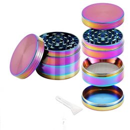 ice blue zinc alloy smoke grinder 4 layers flat rainbow Colour herb grinders Manual cigarette crusher 30mm WQ716-WLL