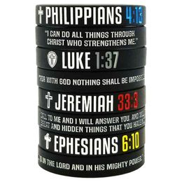 300pcs Christian Bible Verses PHILIPPIANS LUKE JEREMIAH EPHESIANS Silicone Bracelets Rubber Wristbands Free by DHL